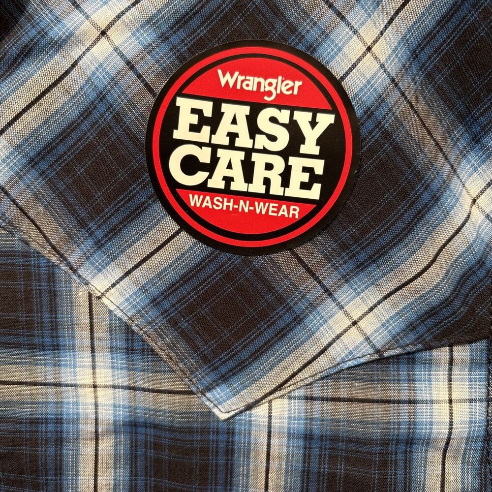 Wrangler Western Pearl Snap Cowboy Long Sleeve Blue/Gray/Black Plaid Shirt S NEW - Picture 15 of 16
